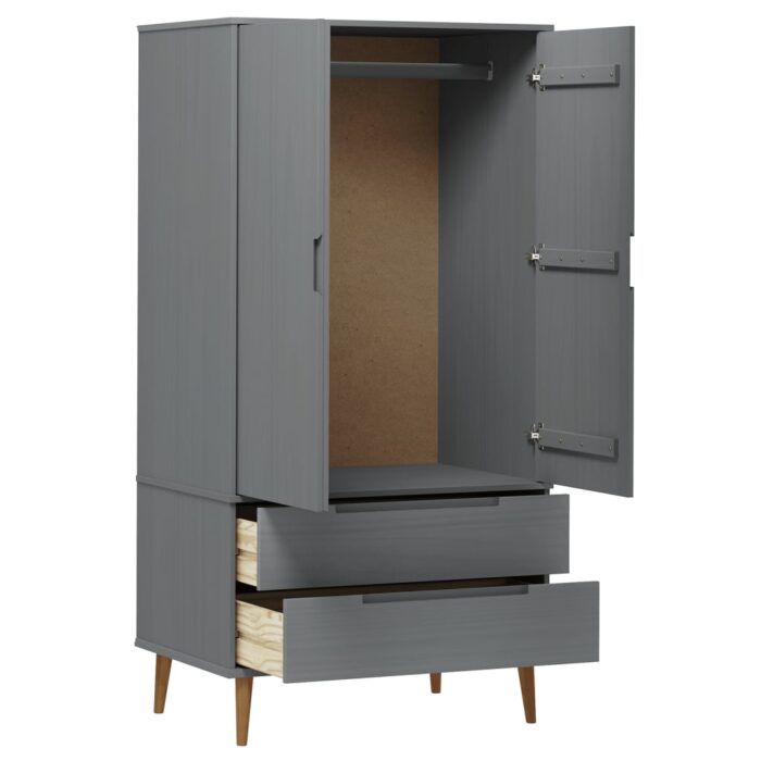 Garde-robe MOLDE Gris 90x55x175 cm Bois massif de pin – Image 3