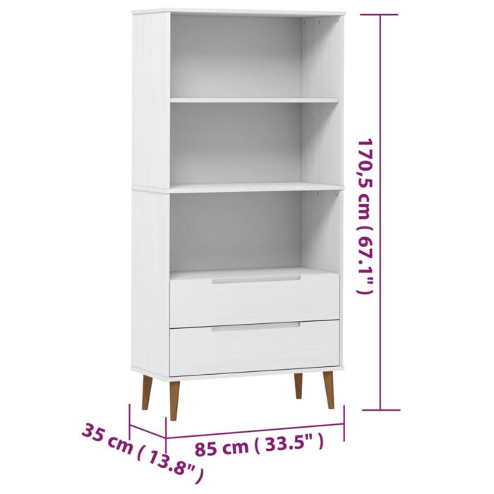 Bibliothèque MOLDE Blanc 85x35x170,5 cm Bois massif de pin – Image 6