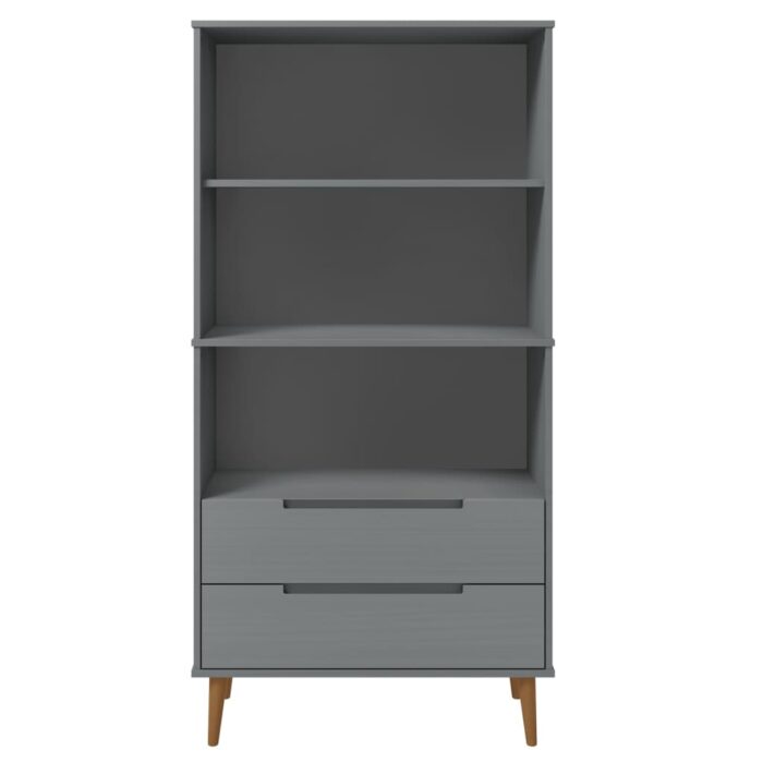 Bibliothèque MOLDE Gris 85x35x170,5 cm Bois massif de pin – Image 2