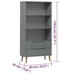 Bibliothèque MOLDE Gris 85x35x170,5 cm Bois massif de pin – Image 6