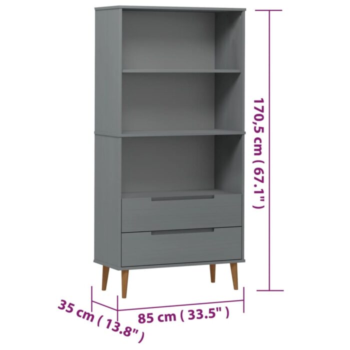 Bibliothèque MOLDE Gris 85x35x170,5 cm Bois massif de pin – Image 6