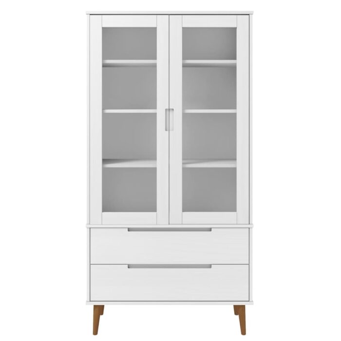 Armoire à vitrine MOLDE Blanc 90x35x175 cm Bois de pin massif – Image 2