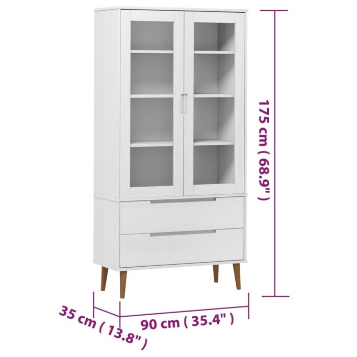 Armoire à vitrine MOLDE Blanc 90x35x175 cm Bois de pin massif – Image 6