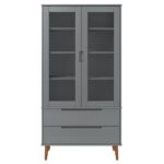 Armoire à vitrine MOLDE Gris 90x35x175 cm Bois de pin massif – Image 2