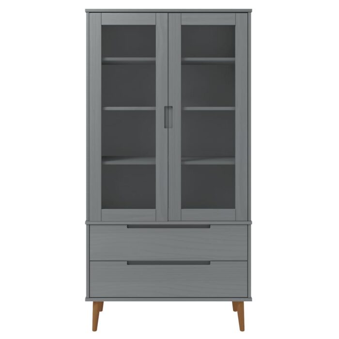 Armoire à vitrine MOLDE Gris 90x35x175 cm Bois de pin massif – Image 2
