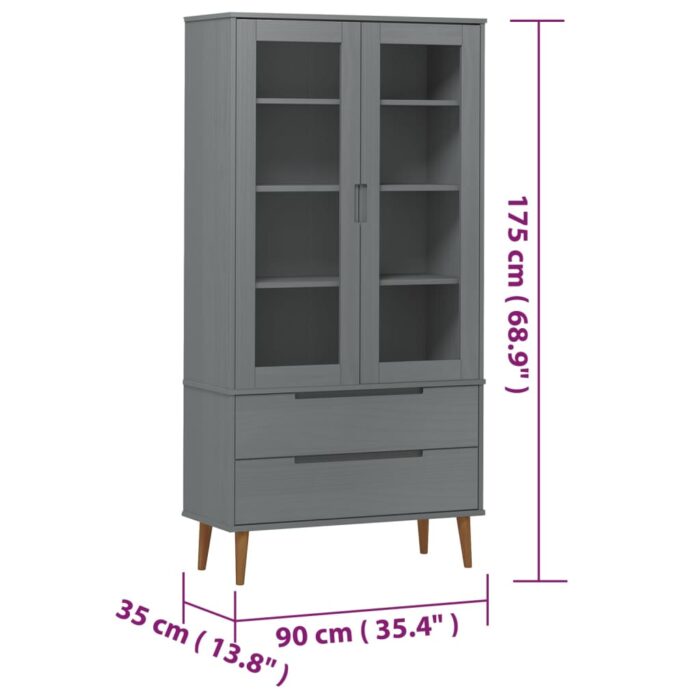 Armoire à vitrine MOLDE Gris 90x35x175 cm Bois de pin massif – Image 6