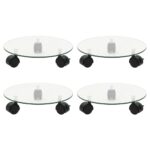 Supports roulants à plantes 4 pcs 28 cm Verre trempé Rond