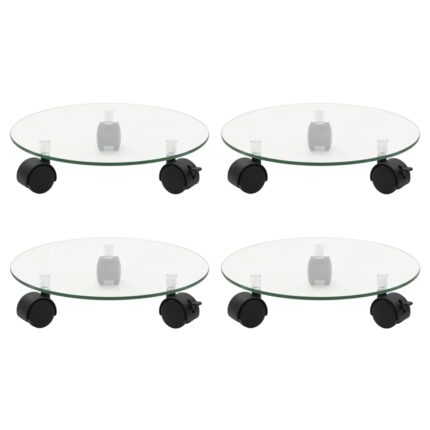 Supports roulants à plantes 4 pcs 28 cm Verre trempé Rond