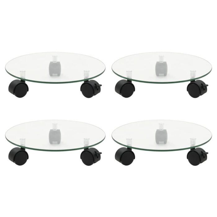 Supports roulants à plantes 4 pcs 28 cm Verre trempé Rond – Image 1