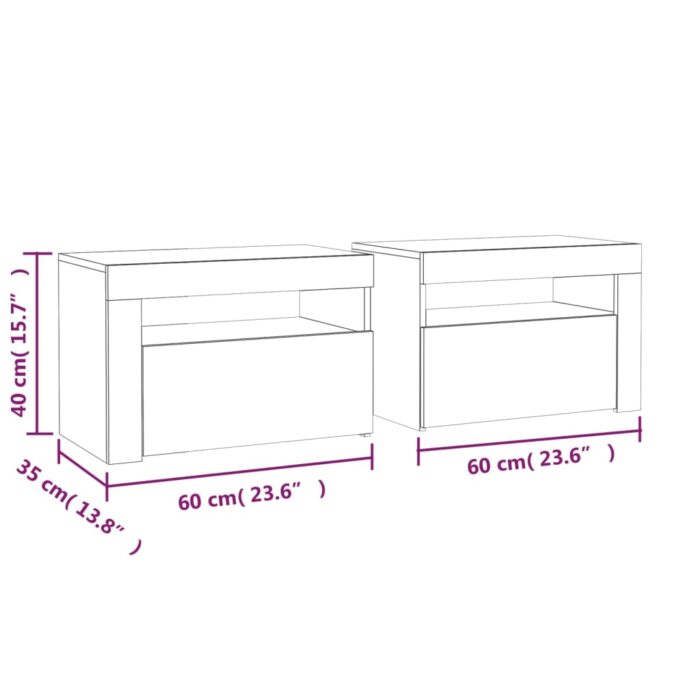 Tables de chevet 2 pcs avec LED sonoma gris 60x35x40 cm – Image 12