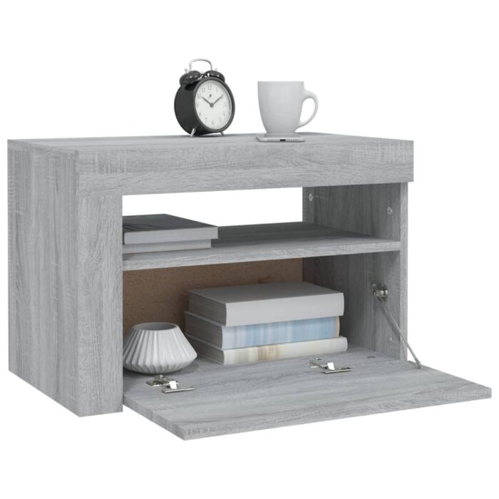 Tables de chevet 2 pcs avec LED sonoma gris 60x35x40 cm – Image 3