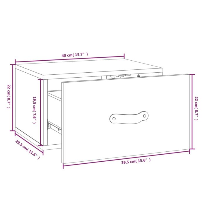 Table de chevet murale Gris 40x29,5x22 cm – Image 7