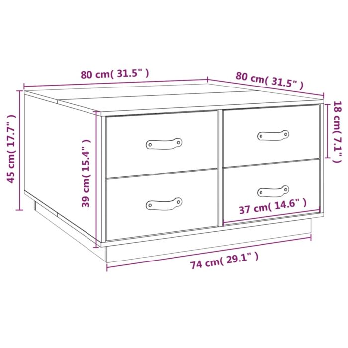 Table basse 80x80x45 cm Bois massif de pin – Image 8