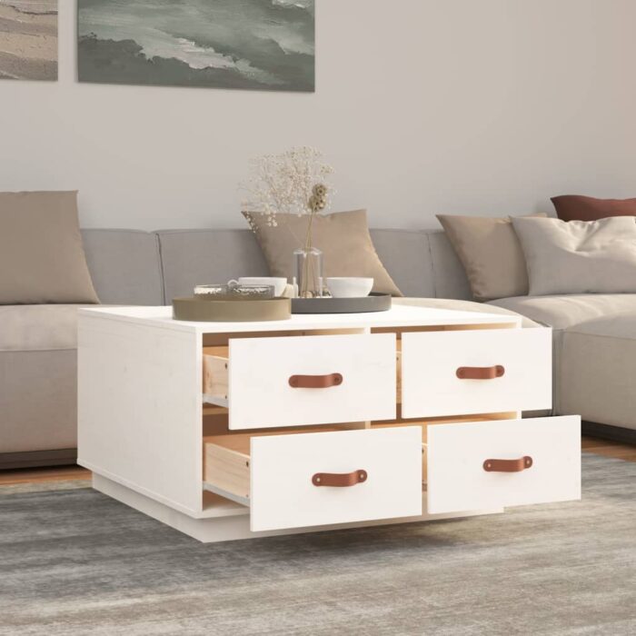 Table basse Blanc 80x80x45 cm Bois massif de pin – Image 2