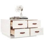 Table basse Blanc 80x80x45 cm Bois massif de pin – Image 3