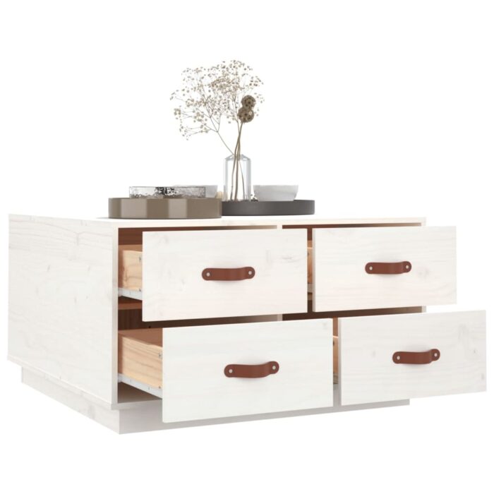 Table basse Blanc 80x80x45 cm Bois massif de pin – Image 3