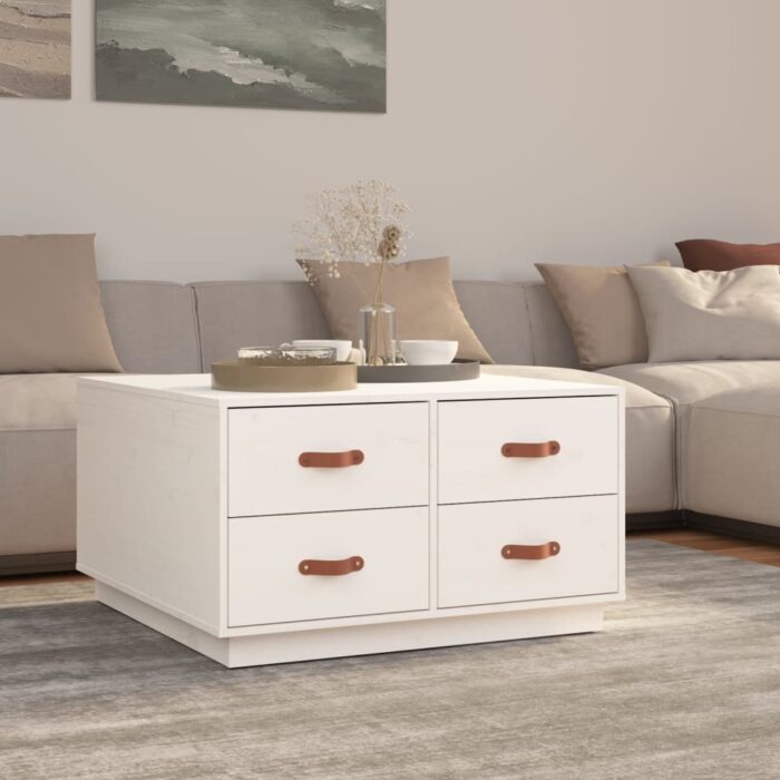 Table basse Blanc 80x80x45 cm Bois massif de pin – Image 1