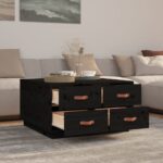 Table basse Noir 80x80x45 cm Bois massif de pin – Image 2