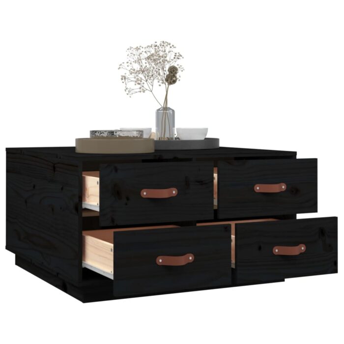 Table basse Noir 80x80x45 cm Bois massif de pin – Image 3