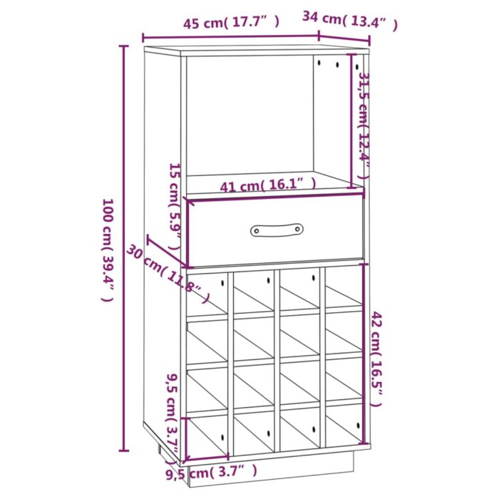 Armoire à vin 45x34x100 cm Bois de pin massif – Image 7