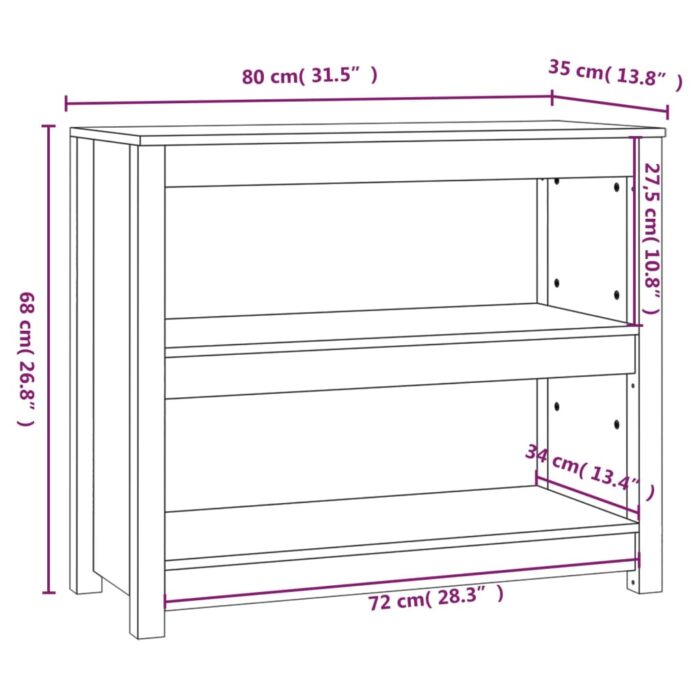 Bibliothèque Noir 80x35x68 cm Bois de pin massif – Image 6