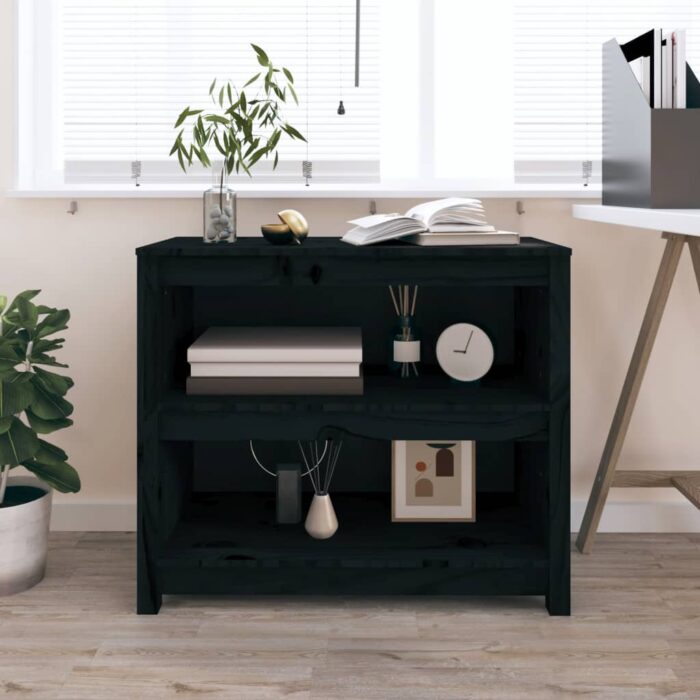 Bibliothèque Noir 80x35x68 cm Bois de pin massif – Image 1