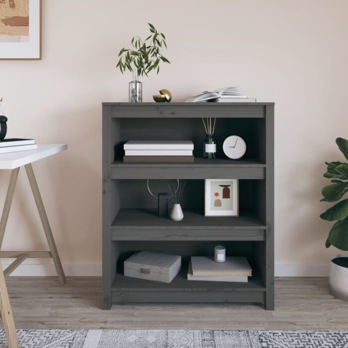 Bibliothèque Gris 80x35x97 cm Bois de pin massif – Image 1