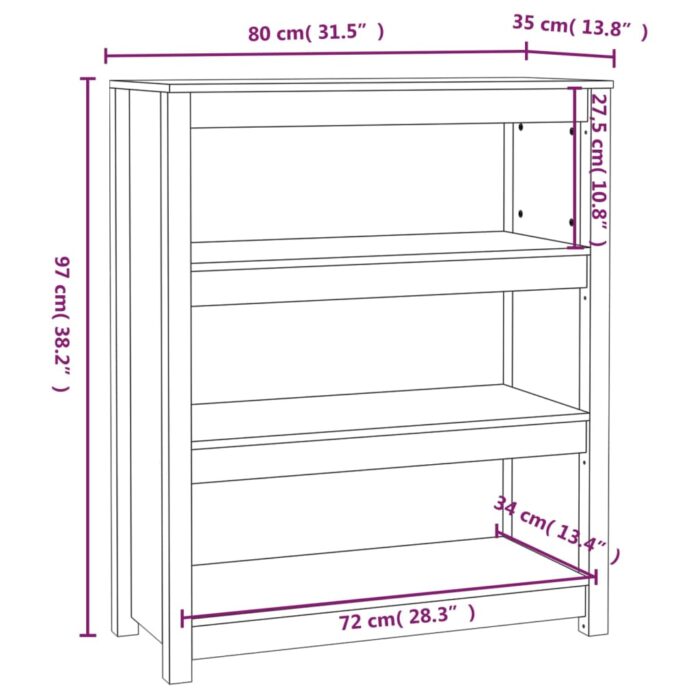 Bibliothèque Noir 80x35x97 cm Bois de pin massif – Image 6