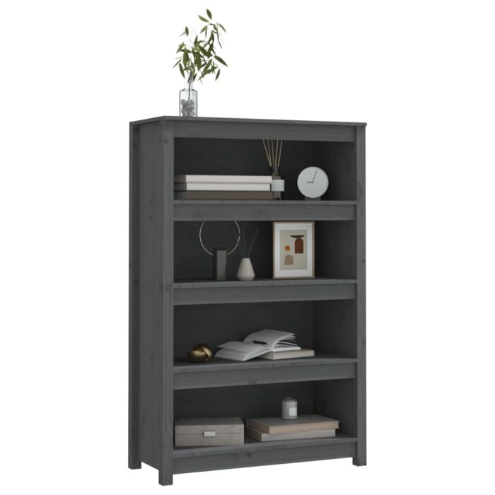 Bibliothèque Gris 80x35x126 cm Bois de pin massif – Image 2