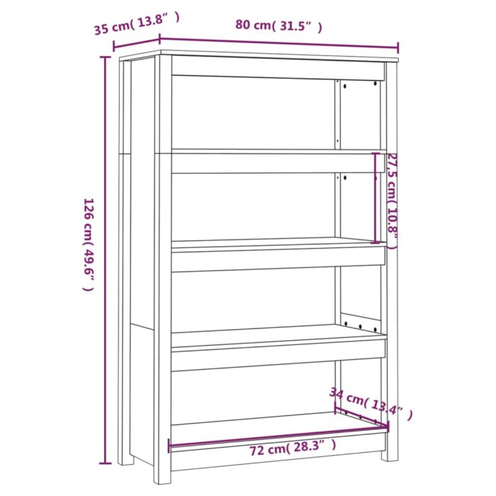 Bibliothèque Gris 80x35x126 cm Bois de pin massif – Image 6