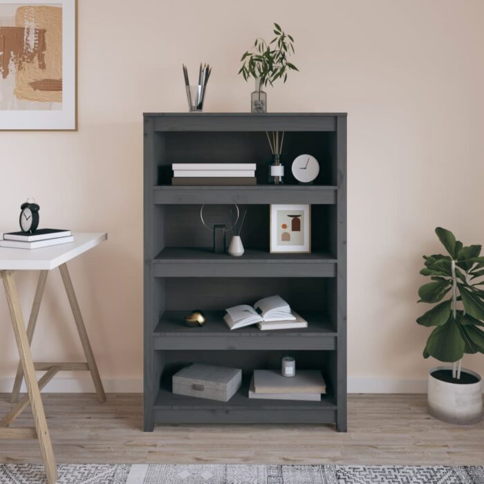 Bibliothèque Gris 80x35x126 cm Bois de pin massif – Image 1