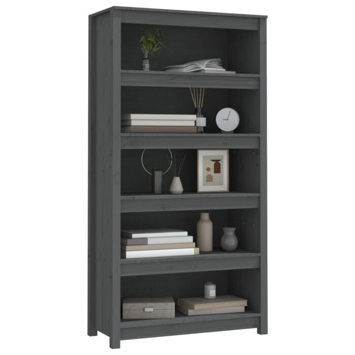 Bibliothèque Gris 80x35x154 cm Bois de pin massif – Image 2