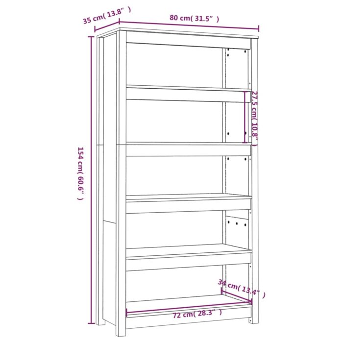 Bibliothèque Gris 80x35x154 cm Bois de pin massif – Image 6