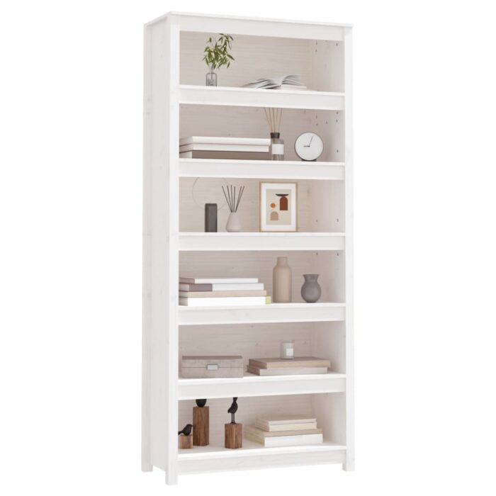 Bibliothèque Blanc 80x35x183 cm Bois de pin massif – Image 2