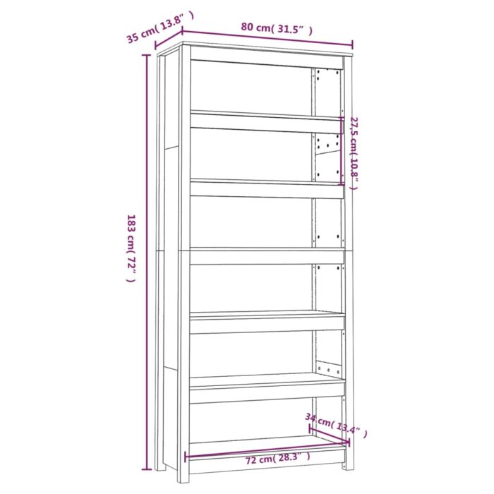 Bibliothèque Blanc 80x35x183 cm Bois de pin massif – Image 6