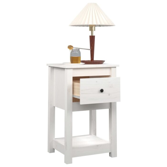 Table de chevet Blanc 40x35x61,5 cm Bois de pin massif – Image 2