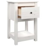 Table de chevet Blanc 40x35x61,5 cm Bois de pin massif – Image 5