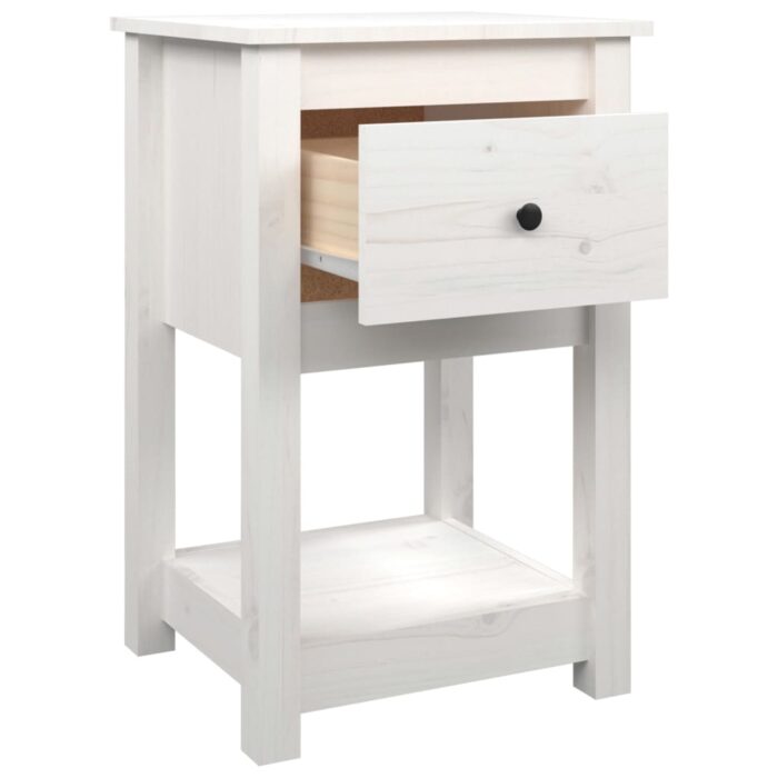 Table de chevet Blanc 40x35x61,5 cm Bois de pin massif – Image 5