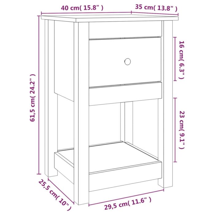 Table de chevet Blanc 40x35x61,5 cm Bois de pin massif – Image 7