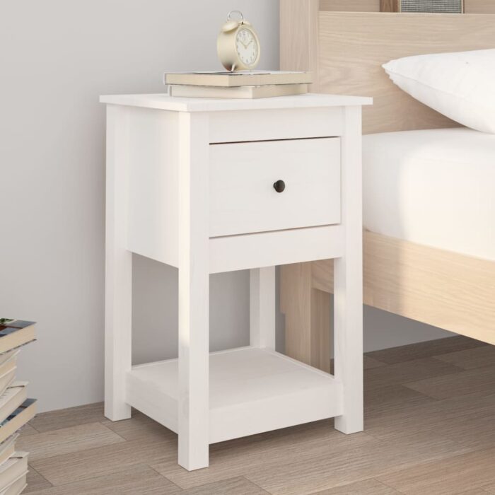 Table de chevet Blanc 40x35x61,5 cm Bois de pin massif – Image 1