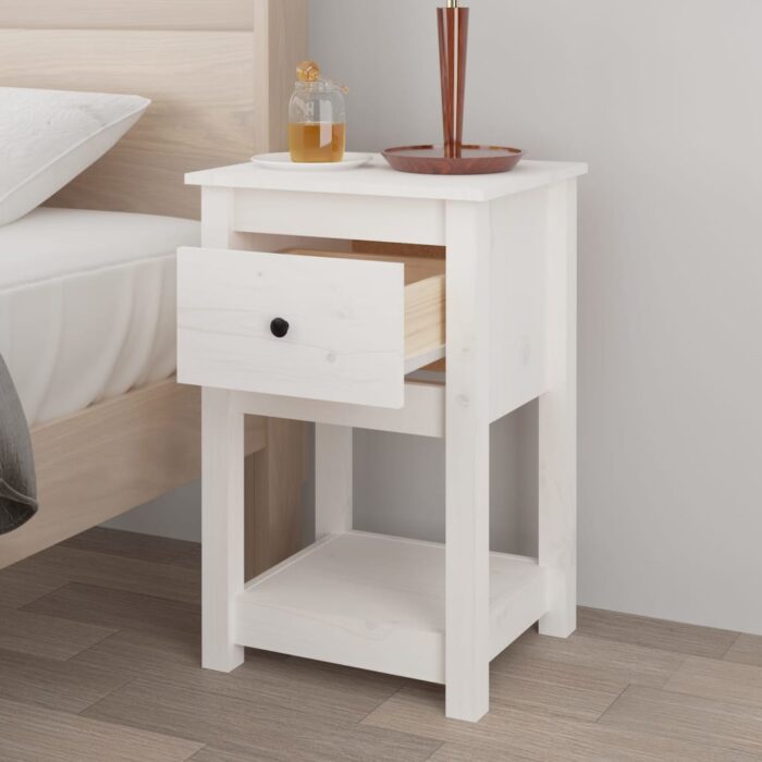 Tables de chevet 2 pcs Blanc 40x35x61,5 cm Bois de pin massif – Image 2