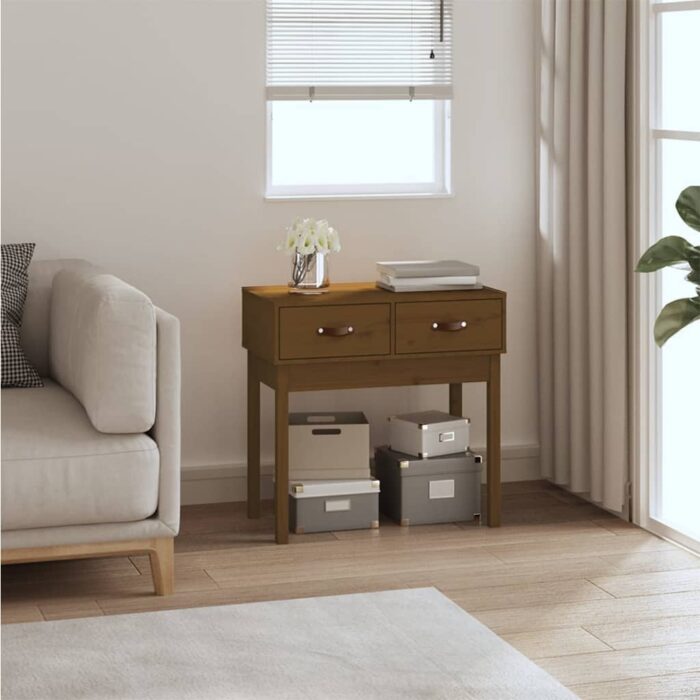 Table console Marron miel 76,5x40x75 cm Bois massif de pin – Image 1