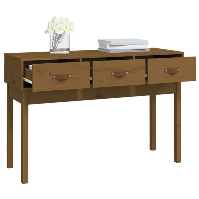 Table console Marron miel 114x40x75 cm Bois massif de pin – Image 5