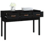 Table console Noir 114x40x75 cm Bois massif de pin – Image 5