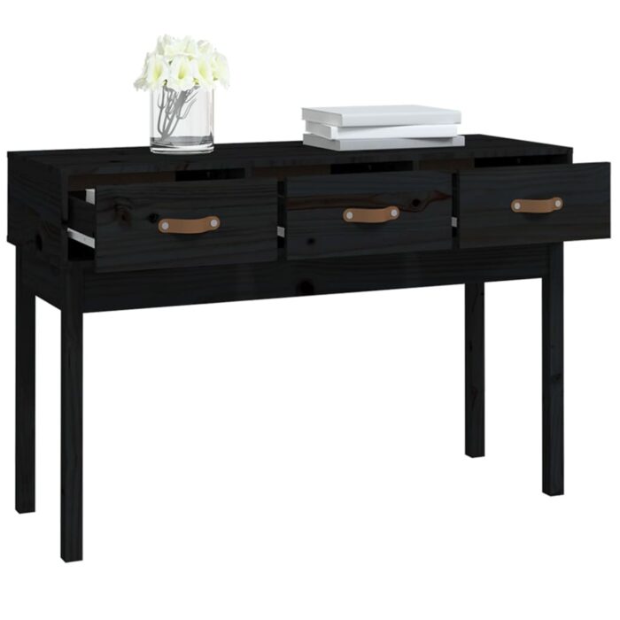 Table console Noir 114x40x75 cm Bois massif de pin – Image 5