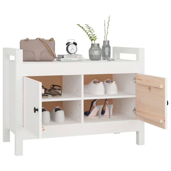 Banc d'entrée Blanc 80x40x60 cm Bois de pin massif – Image 5