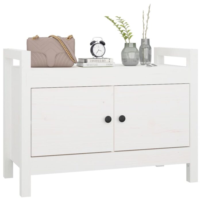 Banc d'entrée Blanc 80x40x60 cm Bois de pin massif – Image 6