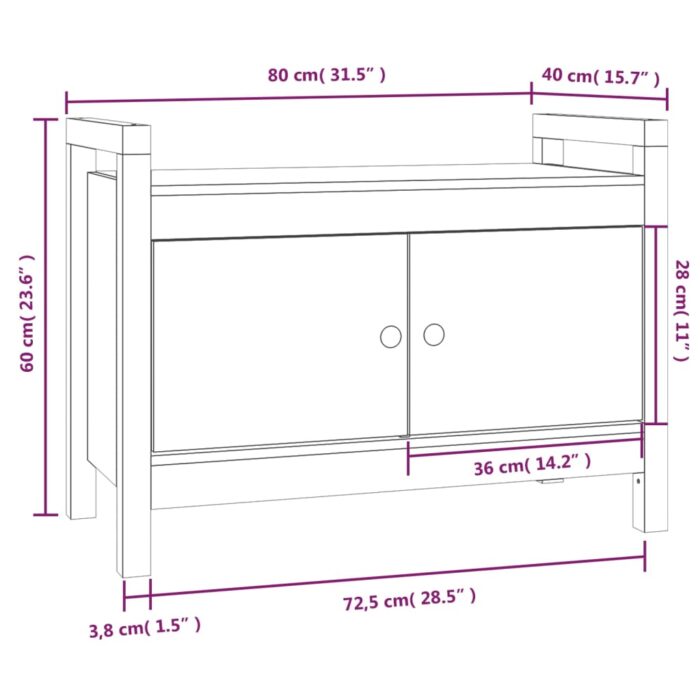 Banc d'entrée Blanc 80x40x60 cm Bois de pin massif – Image 8