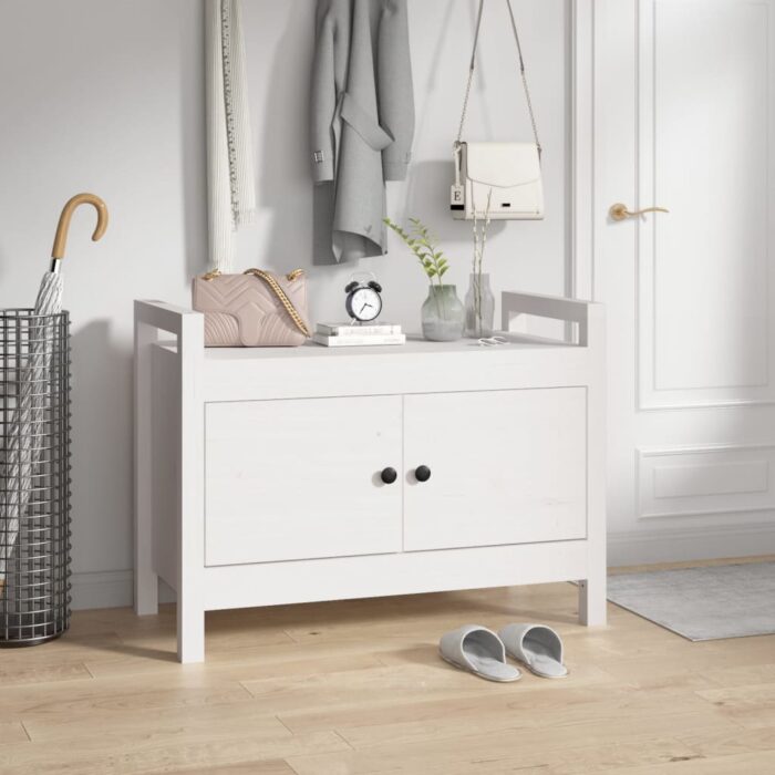 Banc d'entrée Blanc 80x40x60 cm Bois de pin massif – Image 1