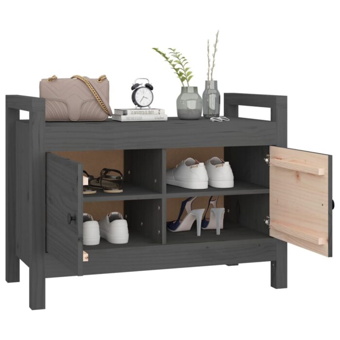 Banc d'entrée Gris 80x40x60 cm Bois de pin massif – Image 5